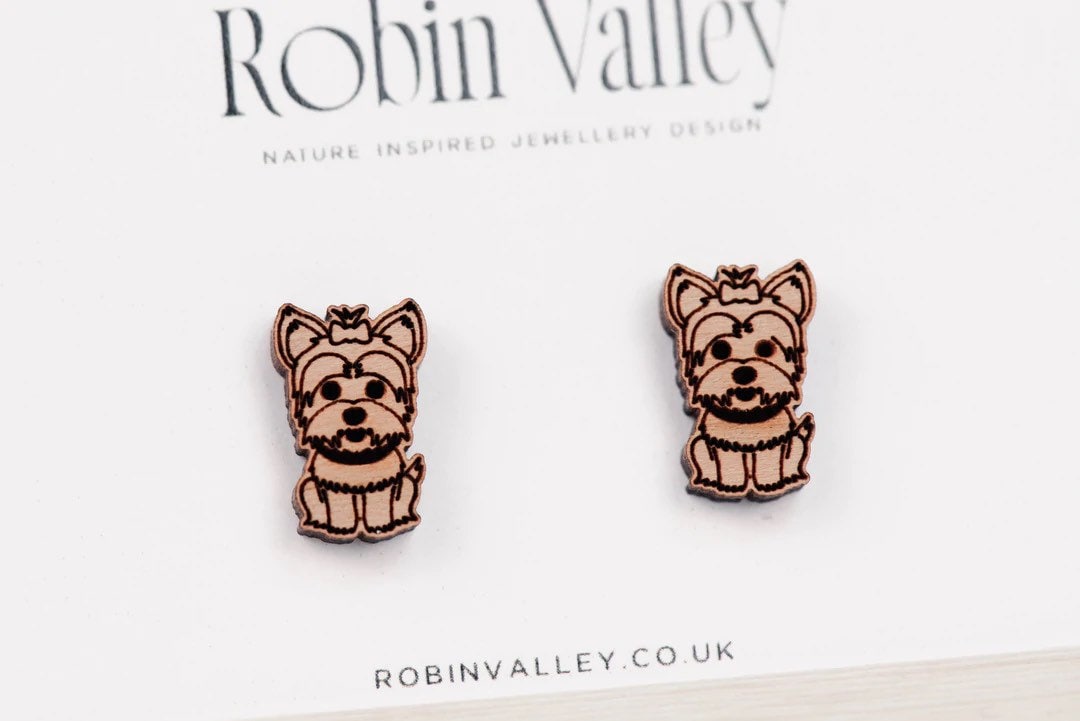 Yorkie Ohrringe Yorkshire Terrier Ohrstecker Holz Hundeohrringe Mädchen Damen Geschenk von RobinValleyUK