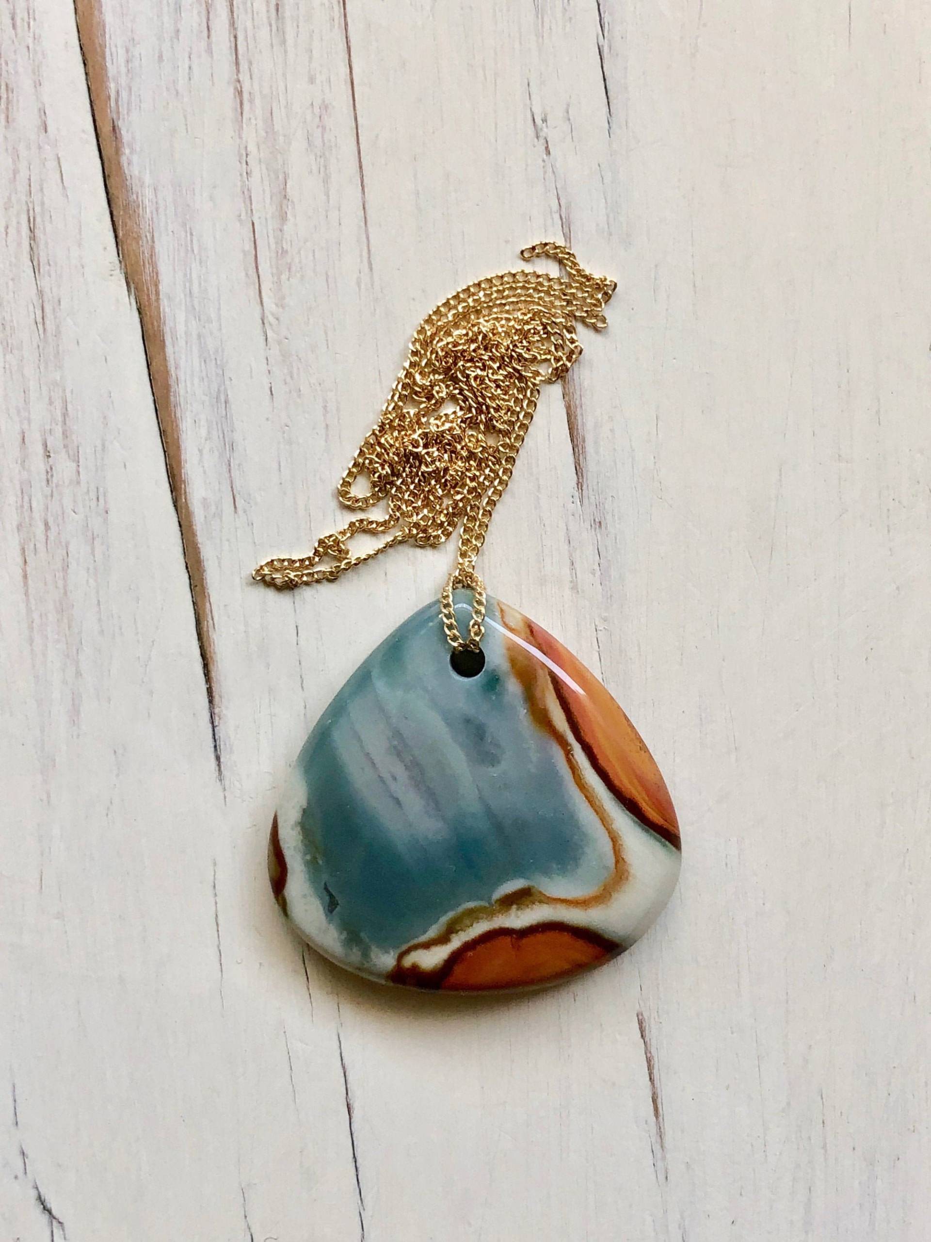 Polychrome Jaspis Teardrop Anhänger Halskette 14K Gold Filled Kette von RobinWoodard