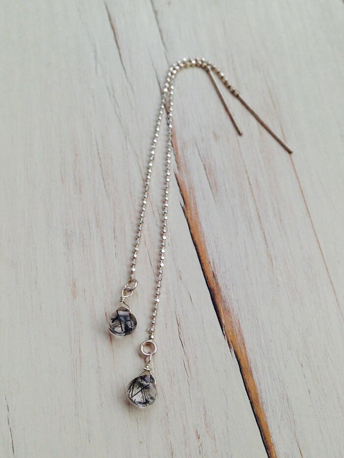 Schwarzer Rutilquarz Ohrringe Sterling Silber Edelstein Schmuck von RobinWoodard