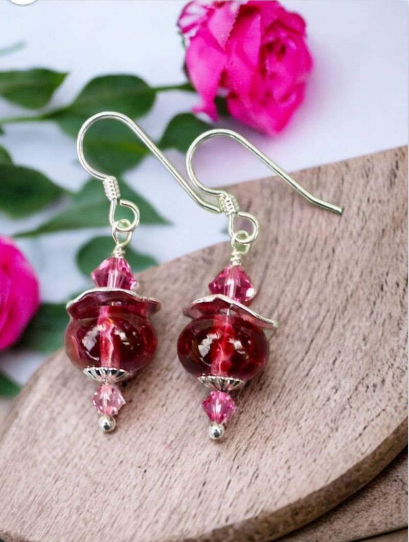 Lampwork Ohrringe, Schmuck, Perlen Rosa Perlen, Baumeln Sterling Silber Handgemachte Lampwork Ohrringe, Schmuck, Perlen Rosa Perlen, Baumeln Sterling Silber Handgemachte von Robinsnestcreation1