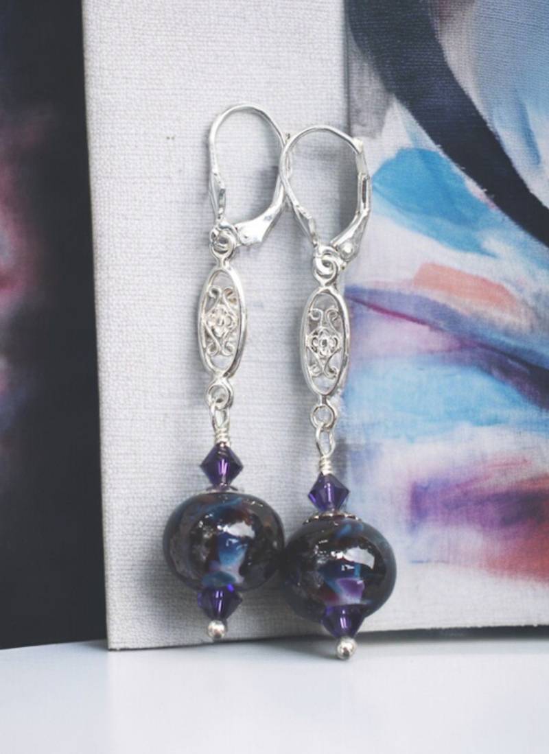 Ohrringe, Lampwork Bead Schmuck, Handgemachte Lila Und Türkis Perlen, Sterling Silber Ohrringe, Lampwork Bead Schmuck, Handgemachte Lila Und Türkis Perlen, Sterling Silber von Robinsnestcreation1