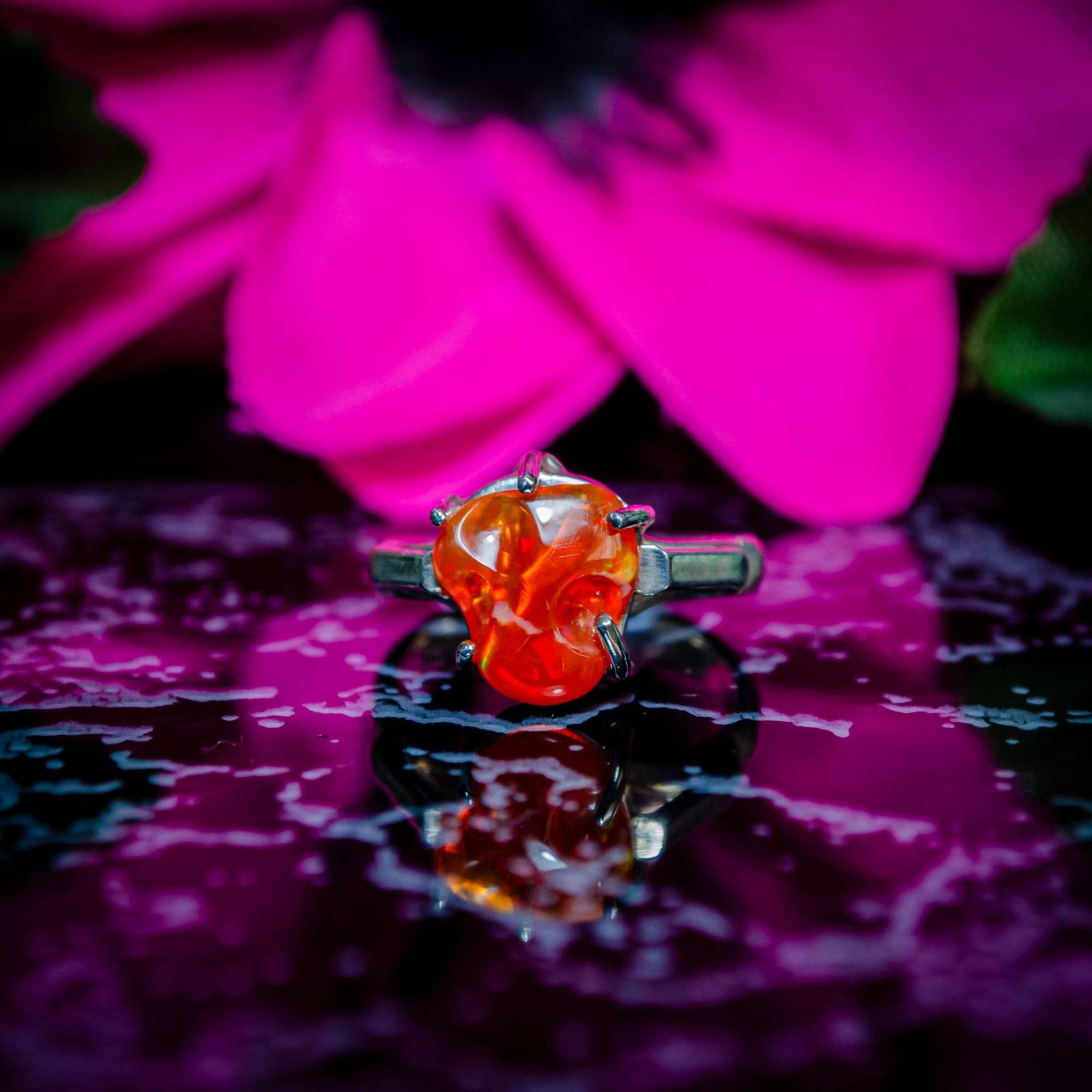 Handgemachter Feueropal Ring Korbfassung Design 950 Silber, Freeform Edelstein von RoblesJoyeros