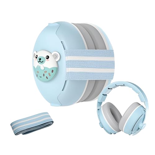 Robofun 2-in-1 Gehörschutz Baby Kopfhörer, Neugeboren Ohrenschützer mit Geräuschunterdrückung & Verstellbares Kopfband, Baby Kopfhörer Lärmschutz für Babys bis 48 Monate -Blau von Robofun