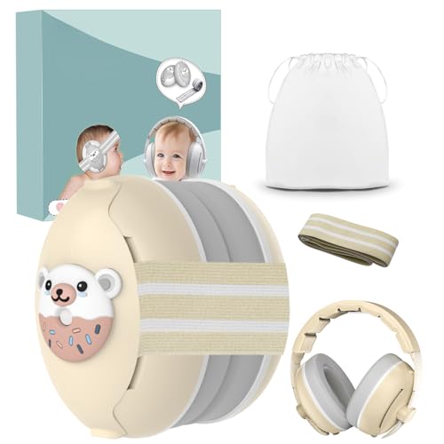 Robofun Gehörschutz Baby, 2-in-1 Baby Kopfhörer Lärmschutz, Kopfhörer Gehörschutz für Babys bis 48 Monate, Geeignet zum Schlafen, Reisen, in lauter Umgebung-Warme von Robofun