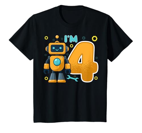 Kinder I'm 4 Kids Four Years Old Robotics Robot 4th Birthday Party T-Shirt von Robot 4th Birthday Gifts Co.