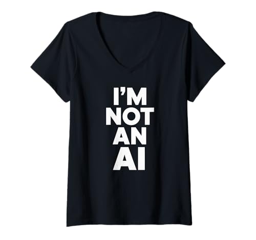 Damen Ich bin keine KI Lustiges technisches Statement Menschlicher Sarkasmus Digital T-Shirt mit V-Ausschnitt Damen Ich bin keine KI Lustiges technisches Statement Menschlicher Sarkasmus Digital T-Shirt mit V-Ausschnitt von Robot Joke Coder Engineer Developer Office Humor