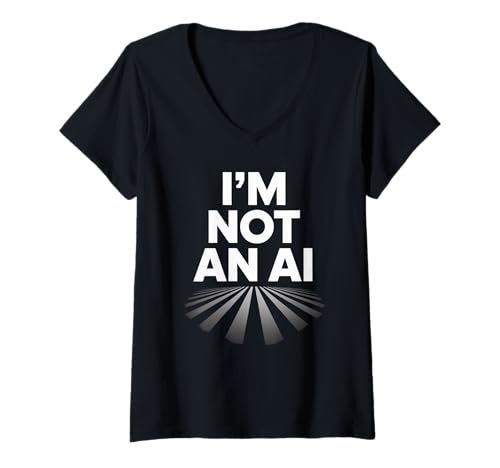 Damen Ich bin keine KI Lustiges technisches Statement Menschlicher Sarkasmus Digital T-Shirt mit V-Ausschnitt Damen Ich bin keine KI Lustiges technisches Statement Menschlicher Sarkasmus Digital T-Shirt mit V-Ausschnitt von Robot Joke Coder Engineer Developer Office Humor