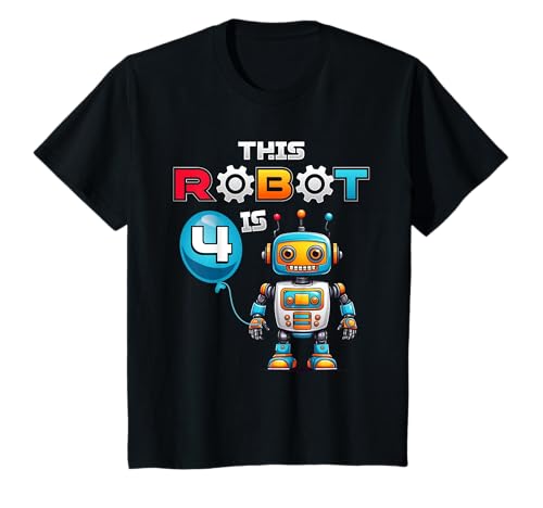 Kinder Roboter Geburtstag Dieser Roboter ist 4 Jahre alt Jungen Robotik Kinder T-Shirt Kinder Roboter Geburtstag Dieser Roboter ist 4 Jahre alt Jungen Robotik Kinder T-Shirt von Robot Theme Birthday Party
