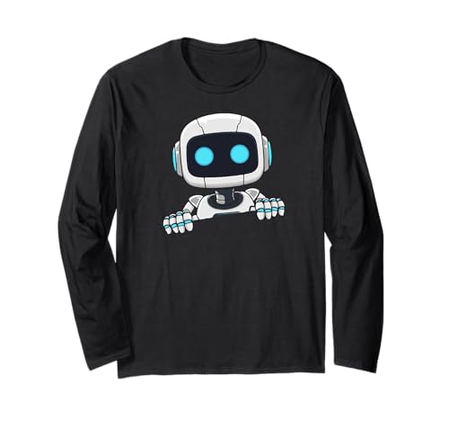 Niedliches Robotergesicht Sieht aus zerrissenem Stoff AI Roboter Kinder Langarmshirt von Robot face torn fabric