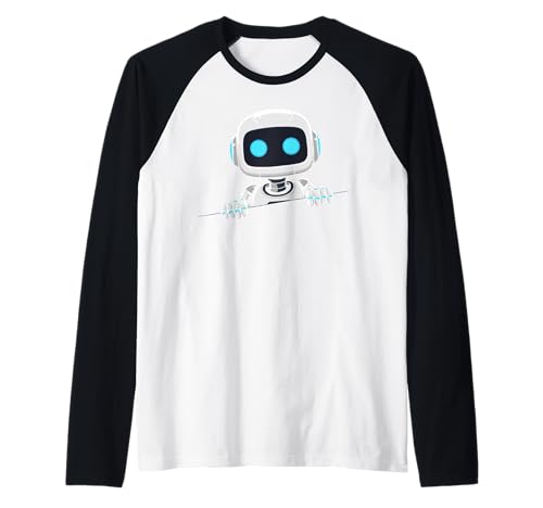 Niedliches Robotergesicht Sieht aus zerrissenem Stoff AI Roboter Kinder Raglan von Robot face torn fabric
