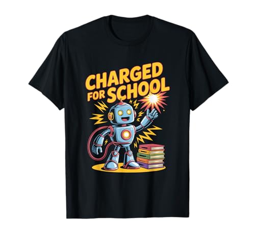 Aufgeladen Für Die Schule Roboter Kinder Schulstart T-Shirt von Roboter Schule Aufgeladen Schulstart Lernen