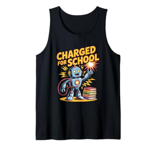 Aufgeladen Für Die Schule Roboter Kinder Schulstart Tank Top von Roboter Schule Aufgeladen Schulstart Lernen