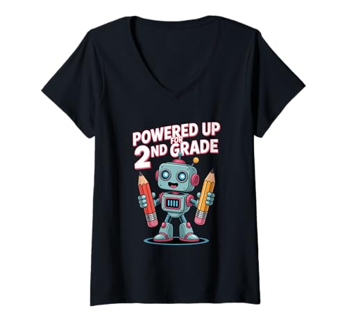 Damen Powered Up for 2nd Grade Roboter Zweite Klasse Schule T-Shirt mit V-Ausschnitt Damen Powered Up for 2nd Grade Roboter Zweite Klasse Schule T-Shirt mit V-Ausschnitt von Roboter Zweite Klasse Schule Zurück Zur Schule