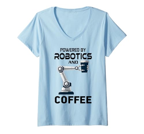 Damen AI Robotics Geek Tech Humor Kaffeeroboter T-Shirt mit V-Ausschnitt von Robotics Designs