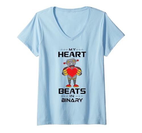 Damen AI Robotics Geek Tech Humor Liebesroboter T-Shirt mit V-Ausschnitt von Robotics Designs