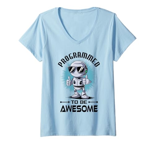 Damen AI Robotics Geek Tech Humor Roboter T-Shirt mit V-Ausschnitt von Robotics Designs