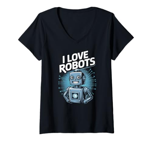 Damen Futuristisch Ich liebe Robots Circuit Code T-Shirt mit V-Ausschnitt Damen Futuristisch Ich liebe Robots Circuit Code T-Shirt mit V-Ausschnitt von Robotics Enthusiast Circuit Board Robotics