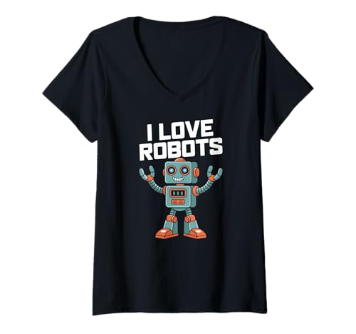 Damen Ich liebe Roboter Fun Tech Lover T-Shirt mit V-Ausschnitt Damen Ich liebe Roboter Fun Tech Lover T-Shirt mit V-Ausschnitt von Robotics Enthusiasts Kids Adults