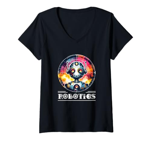 Damen Lustiger Retro -Roboterkostüm Roboter AI Shirt Robotics T-Shirt mit V-Ausschnitt von Robotikgeschenke Roboter Kostümingenieur AI Shirt