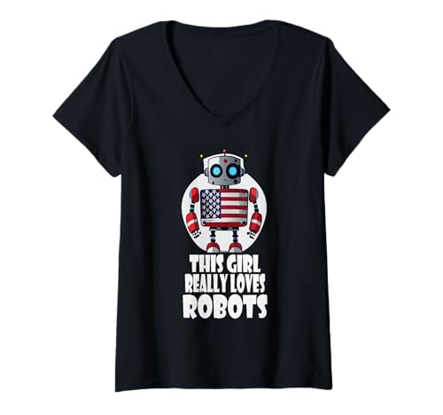 Damen Dieses Mädchen liebt Roboter wirklich, Robotik für Kinder Roboter T-Shirt mit V-Ausschnitt Damen Dieses Mädchen liebt Roboter wirklich, Robotik für Kinder Roboter T-Shirt mit V-Ausschnitt von Robots, Space Tech and Robotics
