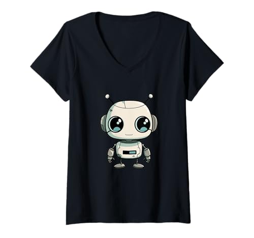 Damen Niedlicher Roboter, Kinderroboter T-Shirt mit V-Ausschnitt Damen Niedlicher Roboter, Kinderroboter T-Shirt mit V-Ausschnitt von Robots, Space Tech and Robotics