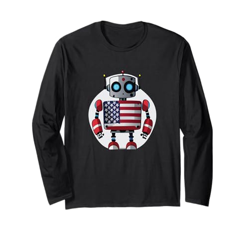 Patriotischer Roboter mit US-Flagge, Kinder-Roboter Langarmshirt Patriotischer Roboter mit US-Flagge, Kinder-Roboter Langarmshirt von Robots, Space Tech and Robotics
