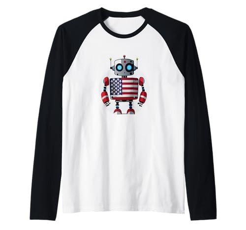 Patriotischer Roboter mit US-Flagge, Kinder-Roboter Raglan Patriotischer Roboter mit US-Flagge, Kinder-Roboter Raglan von Robots, Space Tech and Robotics