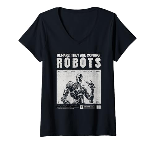 Damen Roboter kommen, sei freundlich zur KI, sie vergesst nie : T-Shirt mit V-Ausschnitt Damen Roboter kommen, sei freundlich zur KI, sie vergesst nie : T-Shirt mit V-Ausschnitt von Robots are Coming - Robotics AI Fun Engineering