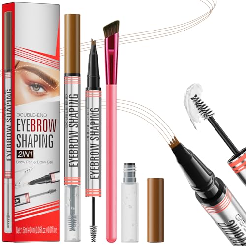 Microblading Augenbrauenstift wasserfest Mit 4 Gabelspitzen & quadratischer Augenbrauenbürste & klarem Brauengel für natürliche Härchenzeichnung (Hellbraun) – Ideal für zu Hause & Make-up-Profis von Robreda