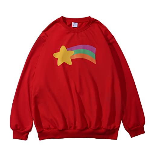 Mabel Pines Cosplay Kostüm Pullover Regenbogen Rundhals Sweatshirt Langarm Top für Damen Mädchen, Rot/Ausflug, einfarbig (Getaway Solids), 4X-Large von RocailleCos