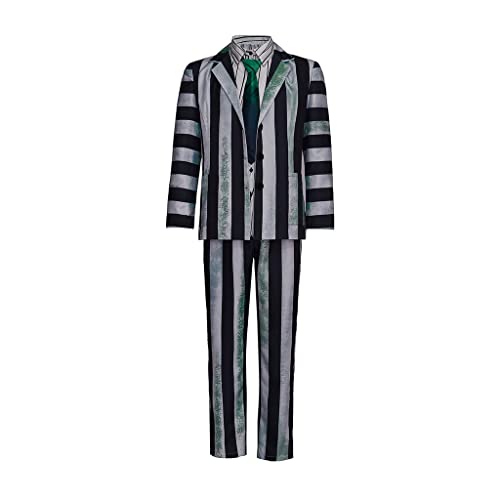 RocailleCos Beetlejuice Cosplay Kostüm für Herren, schwarz-weiß gestreift, Jacke, Hemd, Hose, Anzug für Erwachsene, Halloween-Outfits (schwarz und weiß, XL) von RocailleCos