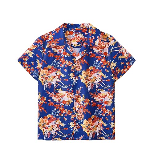 Romeo Cosplay Kostüm Hemd Herren Romeo und Julia Hemd Button Down Floral Beach Shirts Hawaii Kurzarm, Blau, XL von RocailleCos