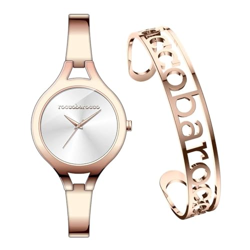 Roccobarock Armreif Box Set RB.2216S-04M Damen-Armbanduhr aus Stahl in Roségold mit halbstarrem Armband und Stahlarmband, roségold, piccolo von RoccoBarocco