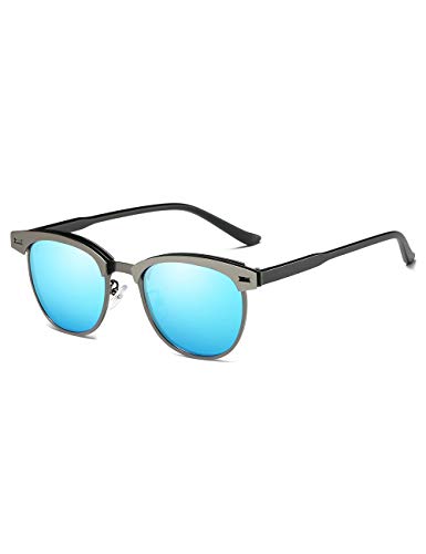 Rocf Rossini Halbrandlose Polarisierte Sonnenbrille für Männer Klassische Metall Retro Polarisierte Frauen Sonnenbrille UV400 (Blau) von Rocf Rossini