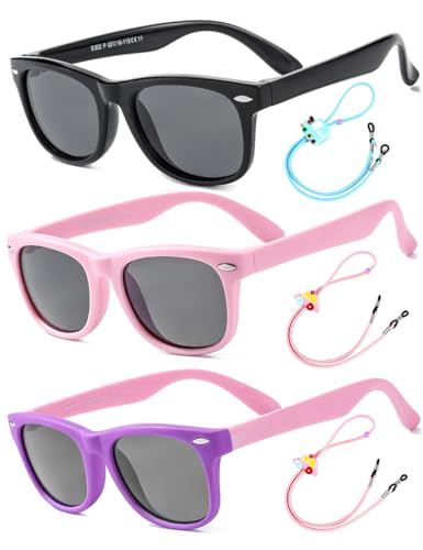 Rocf Rossini Kinder Sonnenbrille Flexibel Polarisierte Shades für Baby Jungen und Mädchen UV400-Schutz Brillen Alter 2-8 (Schwarz + Rosa + Lila/Rosa) von Rocf Rossini