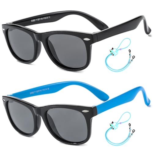 Rocf Rossini Kinder Sonnenbrille Flexibel Polarisierte Shades für Baby Jungen und Mädchen UV400-Schutz Brillen Alter 2-8 （ Schwarz + Schwarz/Blau ） von Rocf Rossini