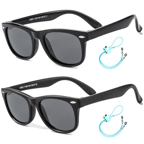 Rocf Rossini Kinder Sonnenbrille Flexibel Polarisierte Shades für Baby Jungen und Mädchen UV400-Schutz Brillen Alter 2-8 （ Schwarz+Sand Schwarz ） von Rocf Rossini