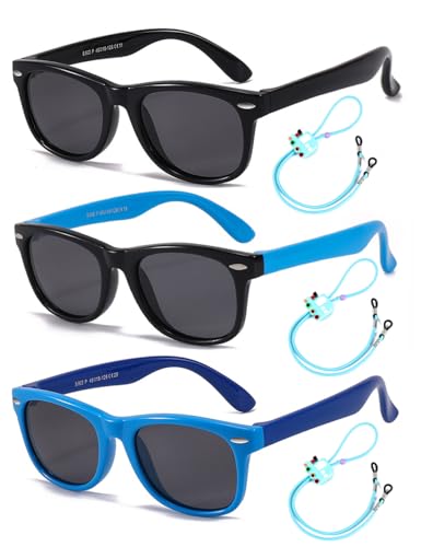 Rocf Rossini Kinder Sonnenbrille Flexibel Polarisierte Shades für Baby Jungen und Mädchen UV400-Schutz Brillen Alter 2-8 （ Schwarz+Schwarz/Blau+Blau/Dunkelblau ） von Rocf Rossini