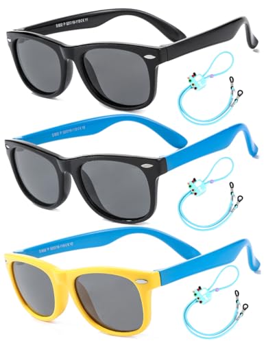 Rocf Rossini Kinder Sonnenbrille Flexibel Polarisierte Shades für Baby Jungen und Mädchen UV400-Schutz Brillen Alter 2-8 （ Schwarz + Schwarz/Blau + Gelb/Blau ） B0BTMFFZD von Rocf Rossini