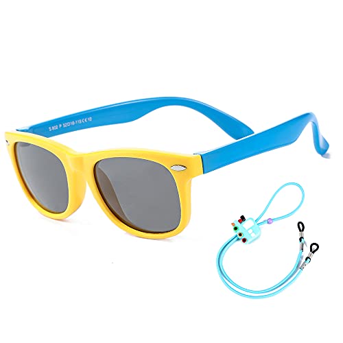 Rocf Rossini Kinder Sonnenbrille Flexibel Polarized Shades Mädchen Jungen UV-Schutz Brillen für Alter 2-8 (Gelb/Blau) von Rocf Rossini