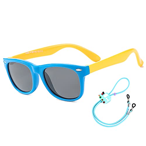 Rocf Rossini Kinder Sonnenbrille Flexibel Polarized Shades Mädchen Jungen UV-Schutz Brillen für Alter 2-8 (Königsblau/Gelb) von Rocf Rossini
