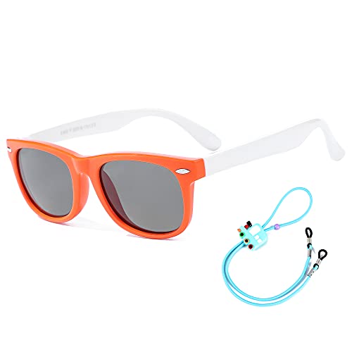 Rocf Rossini Kinder Sonnenbrille Flexibel Polarized Shades Mädchen Jungen UV-Schutz Brillen für Alter 2-8 (Orange/Weiß) von Rocf Rossini