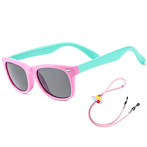 Kinder Sonnenbrille Flexibel Polarized Shades Mädchen Jungen UV-Schutz Brillen für Alter 2-8 (Rosa/Cyan) von Rocf Rossini