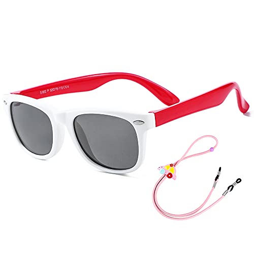 Rocf Rossini Kinder Sonnenbrille Flexibel Polarized Shades Mädchen Jungen UV-Schutz Brillen für Alter 2-8 (Weiß/Rot) von Rocf Rossini