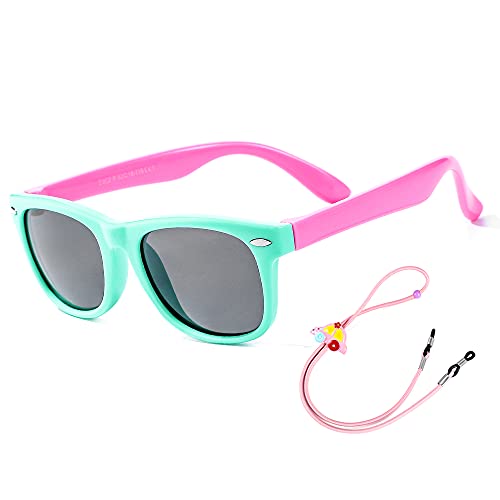 Kinder Sonnenbrille Flexibel Polarized Shades Mädchen Jungen UV-Schutz Brillen für Alter 2-8 （ Cyan/Rosa ） von Rocf Rossini