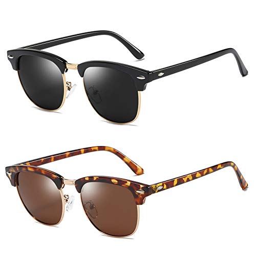 Rocf Rossini Polarisierte Sonnenbrille Herren Klassische Fahrer Brille Retro Halbrandlose Unisex Sonnenbrille Damen UV400(Schwarz/Grau + Schildkröte/Braun) von Rocf Rossini