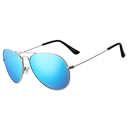 Rocf Rossini sonnenbrille damen polarisiert Pilotenbrille frauen Herren Super Licht verspiegelt Retro Linsen Unisex UV400 Schutz mit harter Box (Blau) von Rocf Rossini