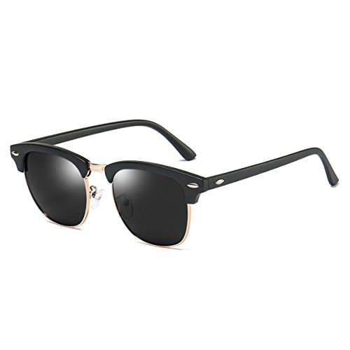 Rocf Rossini sonnenbrille polarisiert herren damen Retro Vintage klassisch Halber Rahmen Männer Frauen Anti Reflexion UV400 (Sand-Schwarz/Grau) von Rocf Rossini