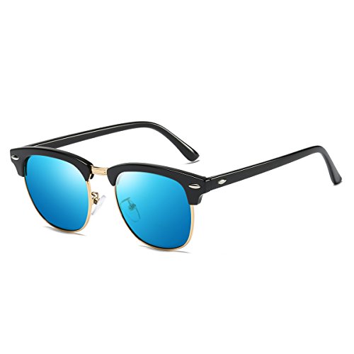 Rocf Rossini sonnenbrille polarisiert herren damen Retro Vintage klassisch Halber Rahmen Männer Frauen Anti Reflexion UV400 (Schwarz Blau) von Rocf Rossini