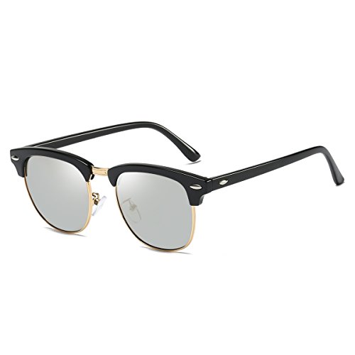 Rocf Rossini sonnenbrille polarisiert herren damen Retro Vintage klassisch Halber Rahmen Männer Frauen Anti Reflexion UV400 (Schwarzes/Silber) von Rocf Rossini